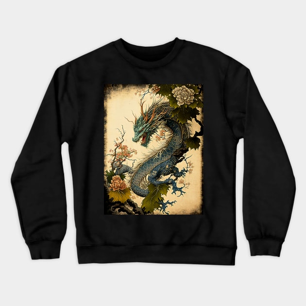 Ukiyo-e Style Traditional Japanese Dragon Crewneck Sweatshirt by entwithanaxe